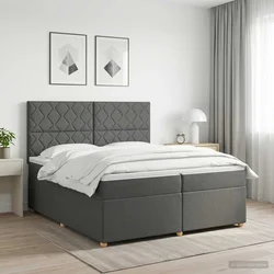 vidaXL Postelja boxspring z vzmetnico Temno siva 200 x 200 cm Blago