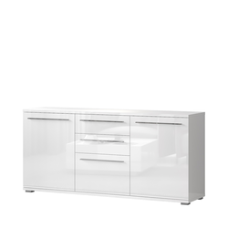 JELA KOMODA K180-3K2F/PN - kolekcija Piano - Bela lak/Kristalno Bela HG Lak - 180x85x45 cm