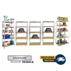 Komplet od 5 polica metal-medijapan 180x100x60cm 5x100kg – Dimenzije kompleta 180x500x60cm