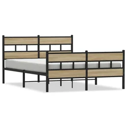 Vidaxl Kovinski posteljni okvir brez vzmetnice sonoma hrast 140x190 cm