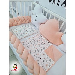Bubamara 037 Set za krevetac sa ogradom od pletenica, Sa lastišem, Svetlo roze