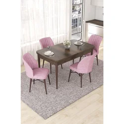 Hanah Home trpezarijski set Nef, sto na razvlačenje i 4 stolice, ploča u dekoru drveta Baroque, roze tkanina Jerry