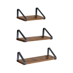 Set 3x zidnih polica SHELFY, braon/crna