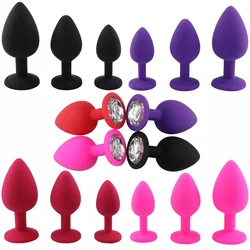 Silikonski analni butt plug sa kristalom - set (S,M,L veličina) CRNI