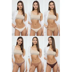 Trendyol Brown-Multicolored 6-Pack Micro Thong Knitted Panties