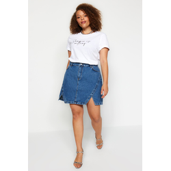Trendyol Curve Blue Double Slit Denim Skirt