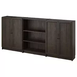 BILLY / OXBERG Komb.biblioteke s vratima, tamnosmeđa im. hrastovine, 240x30x106 cm