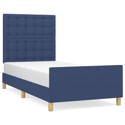 Vidaxl Posteljni okvir z vzglavjem moder 90x190 cm blago
