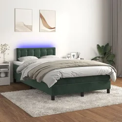 Greatstore Box spring postelja z vzmetnico LED tem. zelena 120x200cm žamet