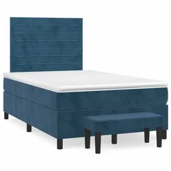 Vidaxl Box spring postelja z vzmetnico temno modra 120x200 cm žamet