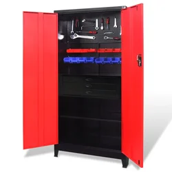 Ormar za alat s kutijom čelični 90 x 40 x 180 cm crveno-crni