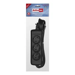 Activejet 3GNU - 3M - C razdelilnik, 3 vtičnice, 3m kabel, črn