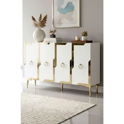 Hanah Home komoda Seza 120, 120 cm, bela / zlatna