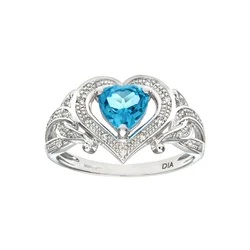 DIAMANT LETERNEL Prstan Ring aus 375 Weißgold mit Diamant mit Topas Herz-Design srebrna