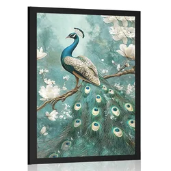 Plakat pav obdan z belimi rožami - 20x30 silver