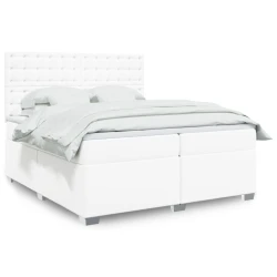 vidaXL Box spring postelja z vzmetnico bela 200x200 cm umetno usnje