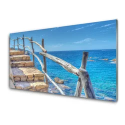 tulup.si Steklena slika Stopnice morje arhitektura 100x50 cm 2 obešalnika