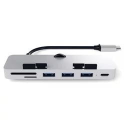 SATECHI Aluminum Type-C CLAMP PRO Hub 3x USB 3.0,MicroSD, Srebrni