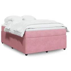vidaXL Box spring postelja z vzmetnico roza 140x200 cm žamet
