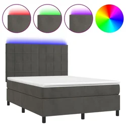 Vidaxl Box spring postelja z vzmetnico LED temno siva 140x190 cm žamet