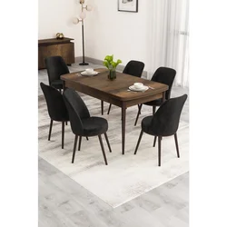 Hanah Home trpezarijski set Nix, sto na razvlačenje i 6 stolica, ploča u dekoru drveta Baroque, crna tkanina Babyface