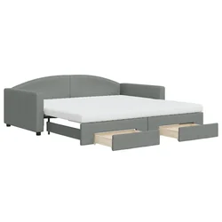 Vidaxl Izvlečna dnevna postelja s predali temno siva 100x200 cm blago
