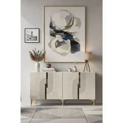 Hanah Home komoda Meyra 180, 180 cm, bela / travertin / zlatna