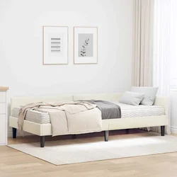 Kutni krevetni okvir s madracem Ostalo 2 pcs Krema Baršun