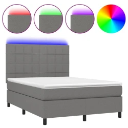 Vidaxl Box spring postelja z vzmetnico LED temno siva 140x190 cm blago