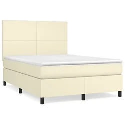 Vidaxl Box spring postelja z vzmetnico krem 140x190 cm umetno usnje