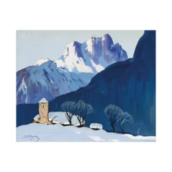 Canvas Slika na platnu Winterlandschaft vor Bergkulisse, Oskar Mulley, 75x60cm