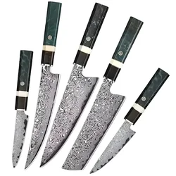 Set damaškovih kuhinjskih noževa ZE-37498 - Zelena / Crna KP37498