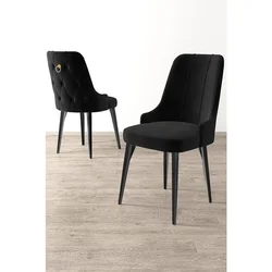Hanah Home set trpezarijskih stolica Newa 8 kom, crna tkanina Babyface, crne metalne noge