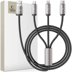 Tech-protect Ultraboost 3in1 kabel USB - Lightning / USB-C / Micro USB 3.5A 1m, siva