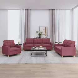 3-dijelni set sofa s jastucima crvena boja vina od tkanine