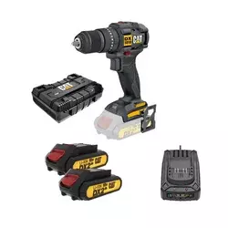 CAT Akumulatorska vibraciona bušilica DX1010, 18V + Baterija, 2.0 Ah, 2 komada + Punjač za baterije, 2A