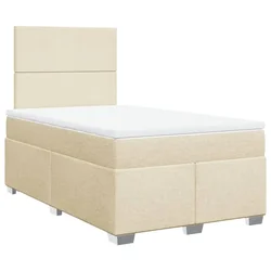 Vidaxl Box spring postelja z vzmetnico krem 120x200 cm blago
