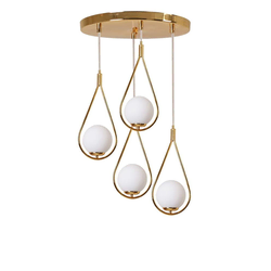 Damla 4 Lü Tepsili Gold Beyaz Camli Sarkit GoldWhite Chandelier