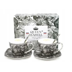 Komplet porcelanastih skodelic 2 x 250 ml kot darilo v škatli - siva vrtnica