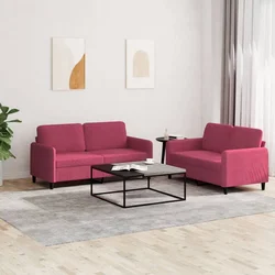 2-dijelni set sofa crvena boja vina baršunasti