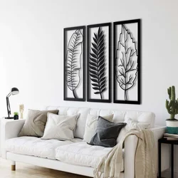 WallXpert metalni zidni ukras 5250, tri lista u 3 uramljena panela, 94 x 75 cm, crni