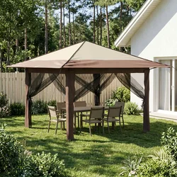 Gazebo s 4 bočne strane 3,3 x 3,3 m Krema i smeđa
