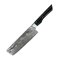 Damaskovski kuhinjski nož YO-37403 - Nakiri / Crvena / Plava KP37403