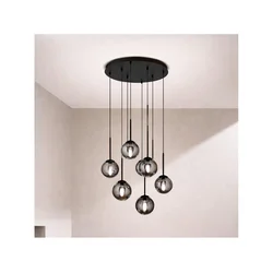 Ondaluce - Luster na sajli JEWEL 8xE14/10W/230V prečnik 70 cm crna/zadimljeno crna