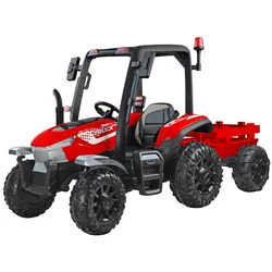 Velik traktor s prikolico 4x4 – rdeč