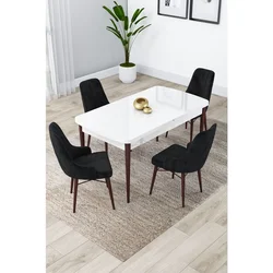 Hanah Home trpezarijski set Lia, sto na razvlačenje i 4 stolice, bela ploča, noge boje oraha, crna tkanina Babyface