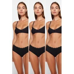 Trendyol Black 3-Pack Cotton Lace Detailed Comfortable Fit Hipster Knitted Panties