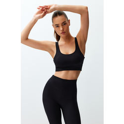 Trendyol Black Brushed Soft Fabric Supported/Shaping Printed Knitted Sports Bra