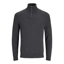 JACK & JONES Pulover JJEEMIL KNIT HALF ZIP temno siva