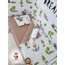 Bubamara037 Set za krevetac sa ravnom ogradicom, 120x60cm, Šareni